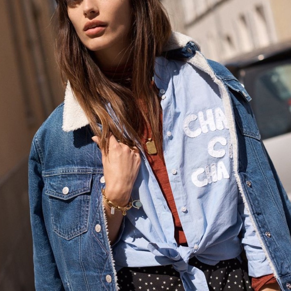 Madewell Light Blue Shirt with White Cha Cha Cha Lettering